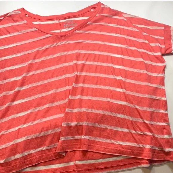 Mudd | Oversized Stripped Orange White Top Oversized Soft Comfortable - Picture 6 of 7